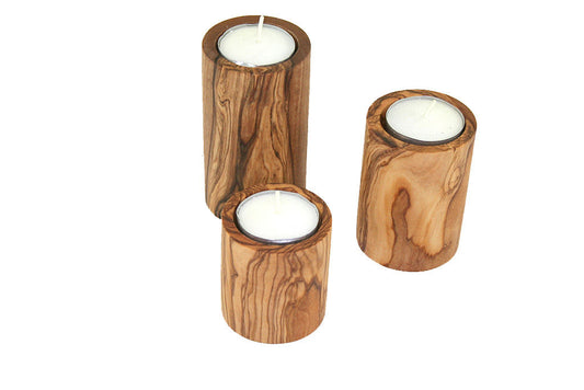 Olivenholz Teelichthalter im 3er Set, rund