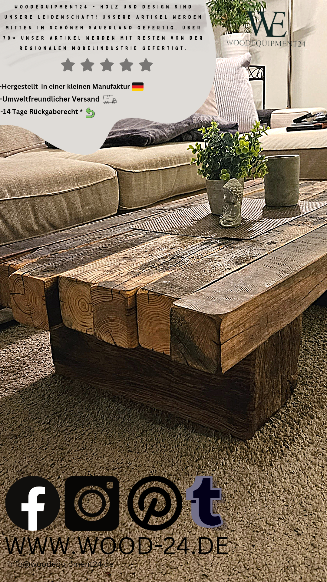 Couchtisch "Loftana" aus massiven alten Balken