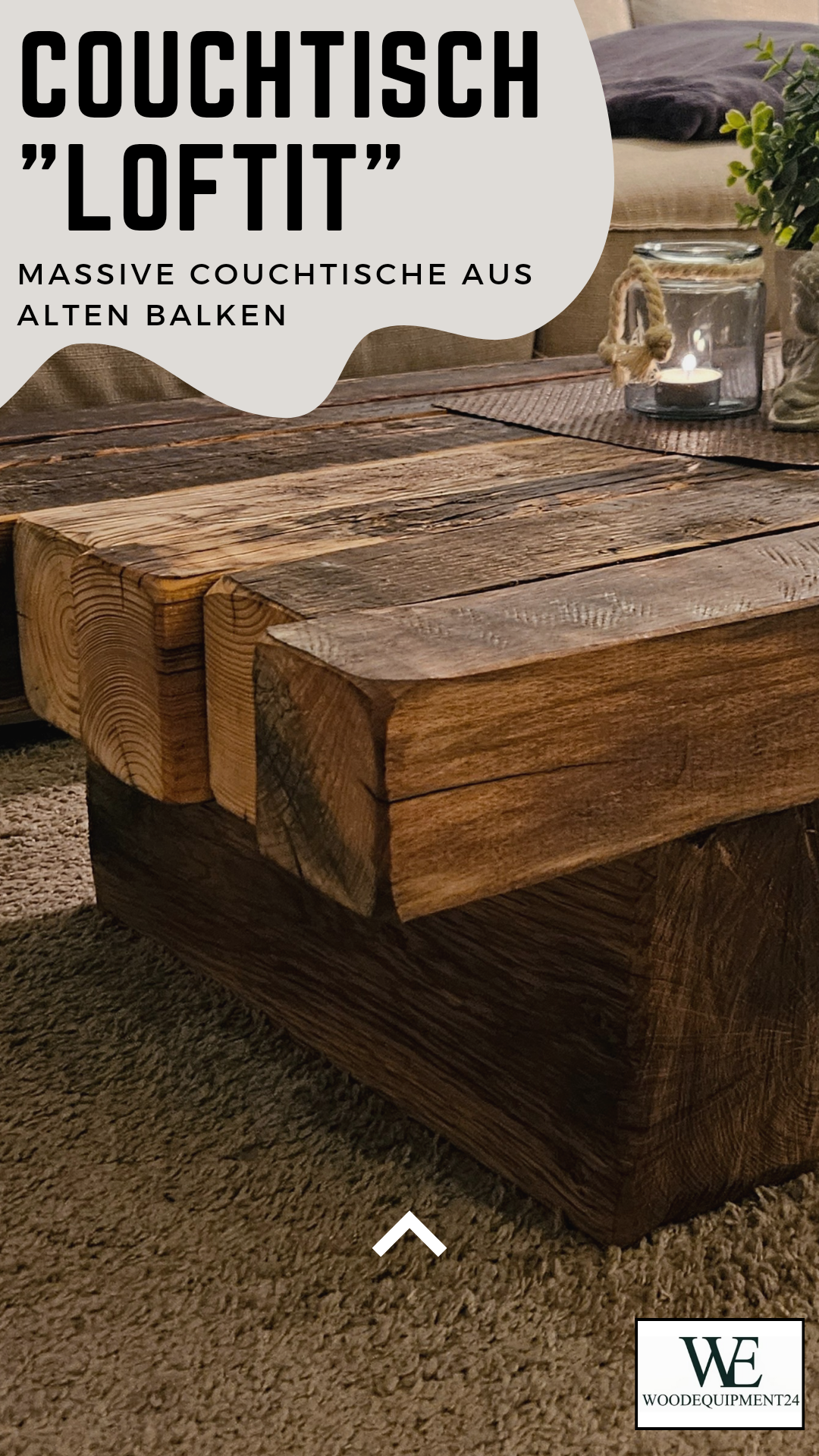 Couchtisch "Loftana" aus massiven alten Balken