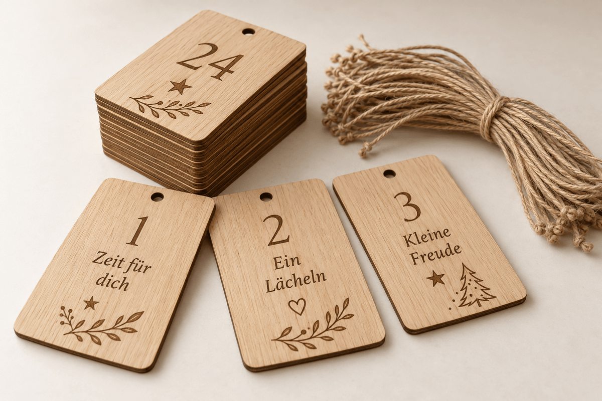 24 Herzenswünsche – Adventskalender mit Wunschkarten – Produktansicht mit Beispielgestaltung