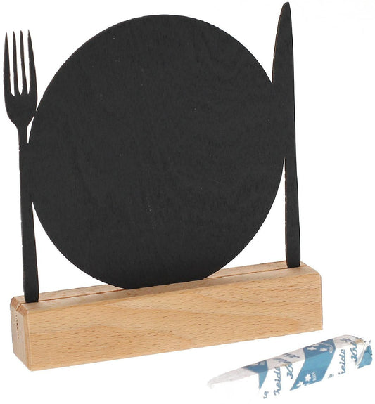 Tischaufsteller aus Buche mit Kreidetafel - Gedeck - Messer / Gabel / Teller Karte *Personalisierbar*