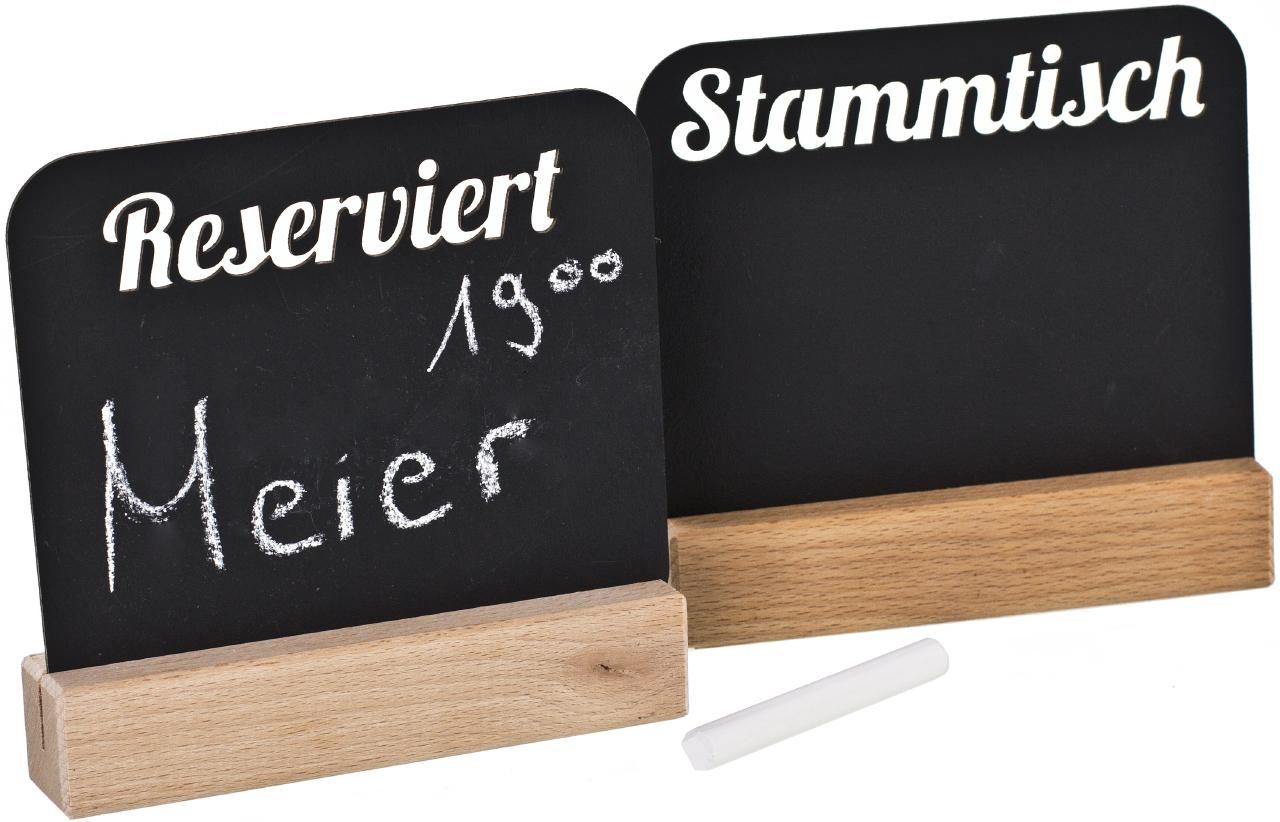 Holz Tischaufsteller aus Buche mit Kreidetafel - Reserviert und Stammtisch Schild