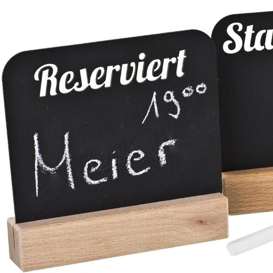 Holz Tischaufsteller aus Buche mit Kreidetafel -  Reserviert und Stammtisch  Schild