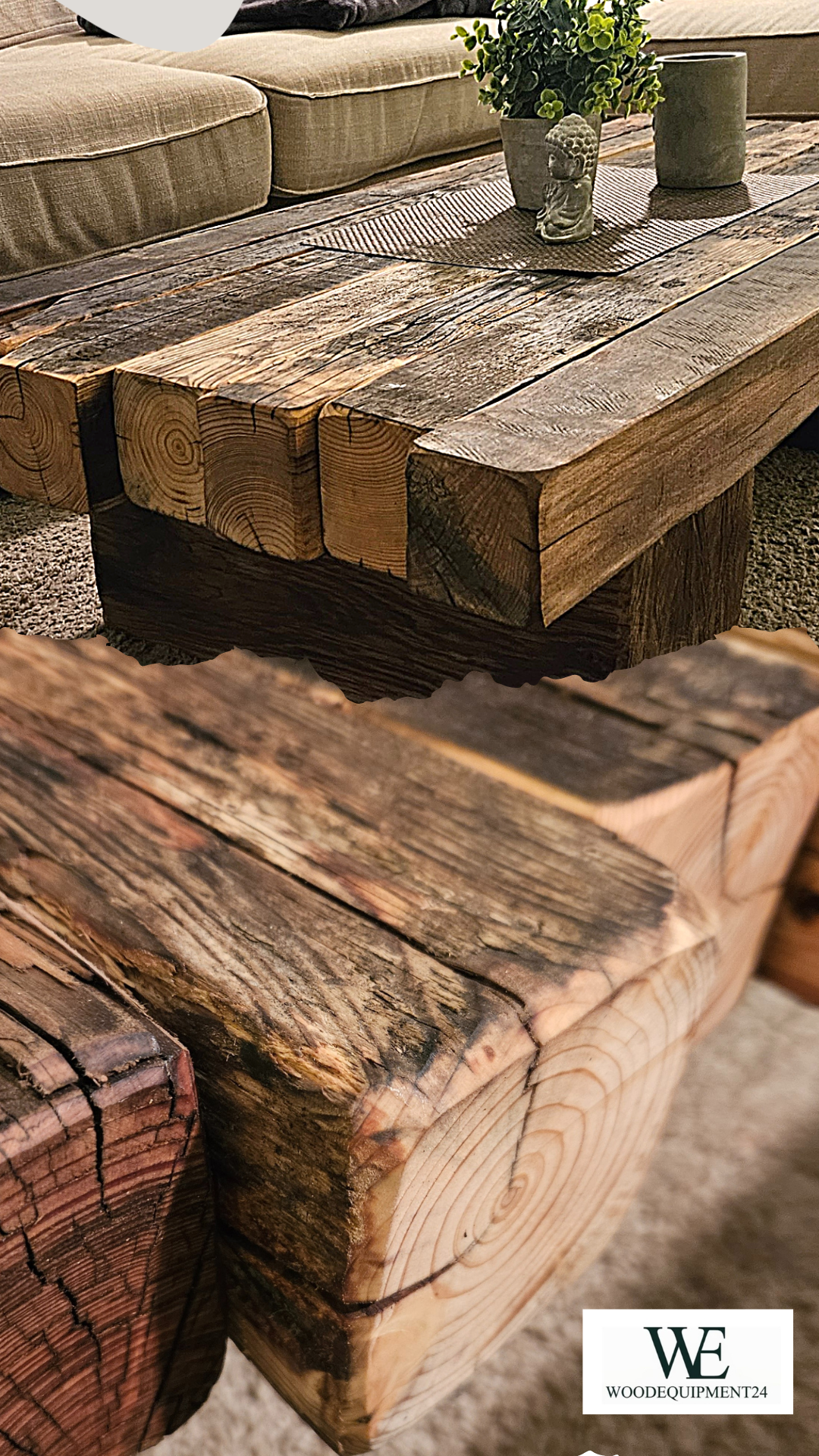 Couchtisch "Loftana" aus massiven alten Balken