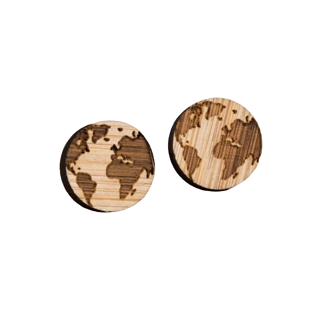 Ohrstecker aus Holz, mit Lasergravur Weltkarte, sehr schick und hochwertig