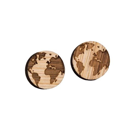 Ohrstecker aus Holz, mit Lasergravur Weltkarte, sehr schick und hochwertig
