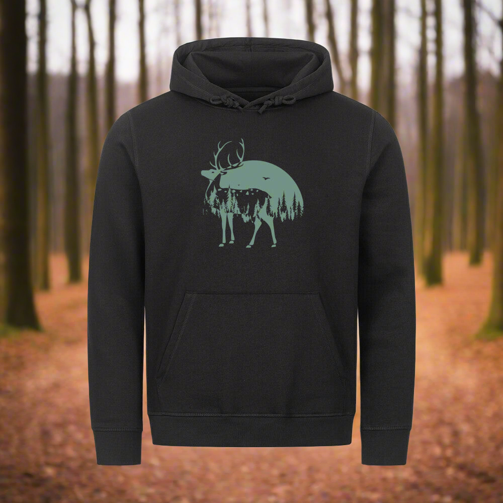 Premium Bio-Baumwolle Hoodie - Hirsch im Wald