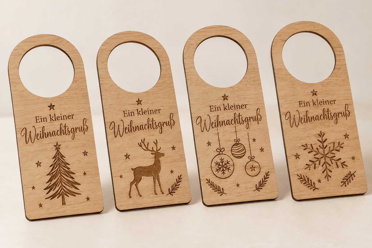 Flaschenfest – Weihnachtliche Flaschenanhänger im 4er-Set – Produktansicht mit Beispielgestaltung