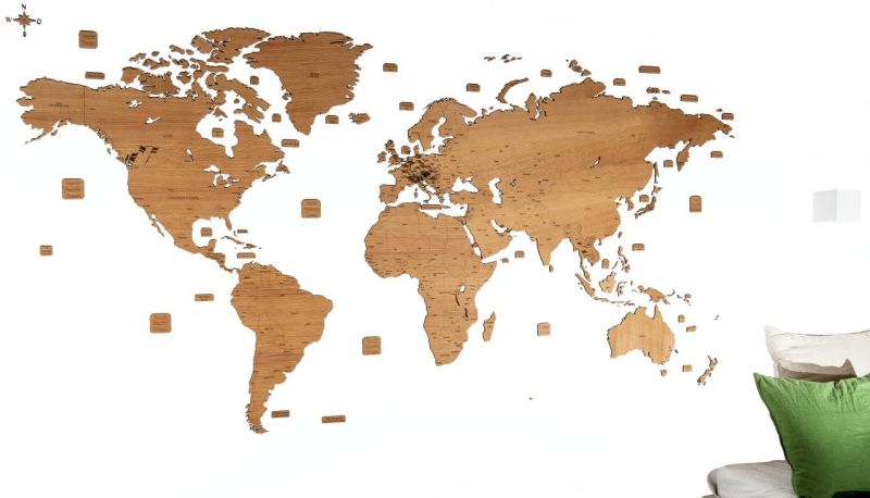 3D Weltkarte XXL "Fernweh" mit Ländernamen und -grenzen graviert
