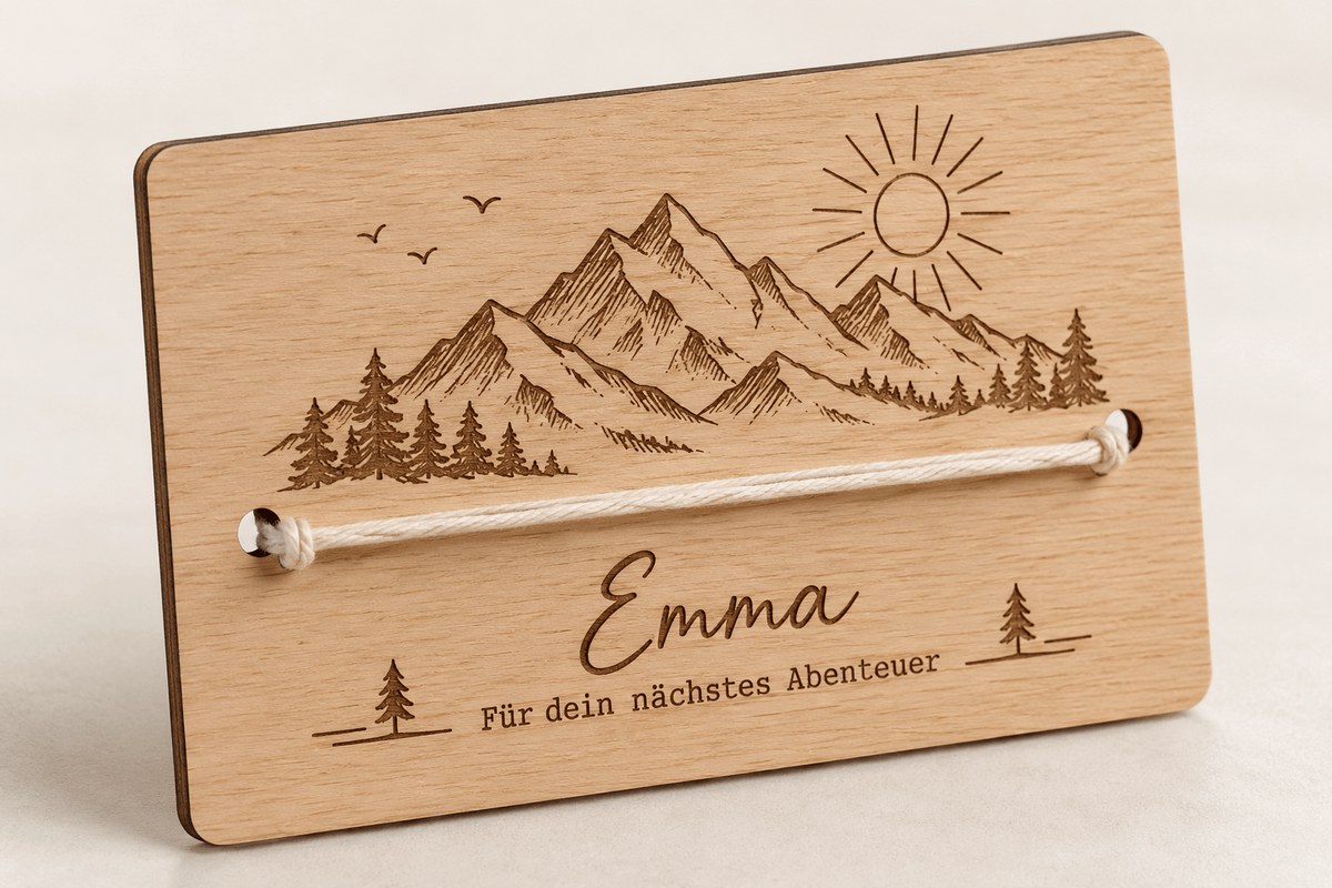 Reisewunsch – Weihnachts-Geldgeschenkkarte für Reisen – Produktansicht mit Beispielgestaltung
