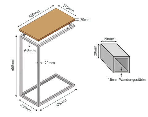 Beistelltisch C-Form