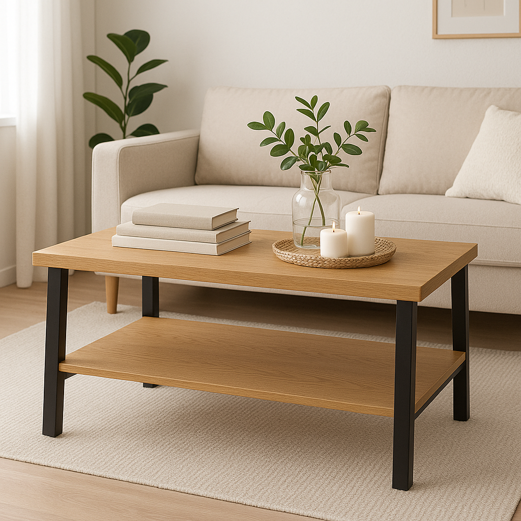 Couchtisch aus Eiche & Metall – Skandinavisches Design mit Ablage