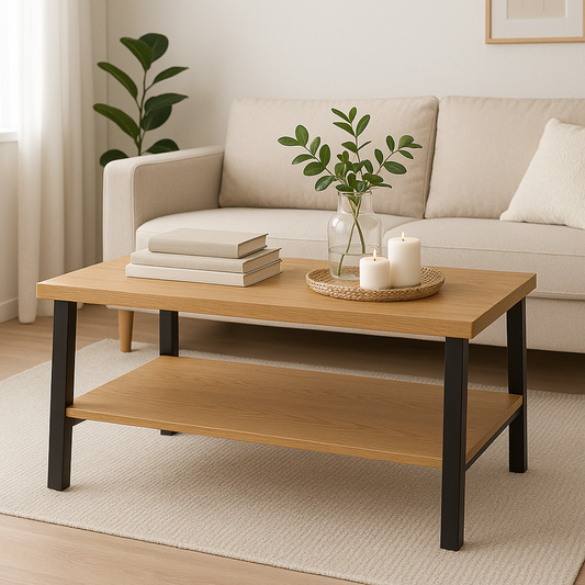 Couchtisch aus Eiche & Metall – Skandinavisches Design mit Ablage