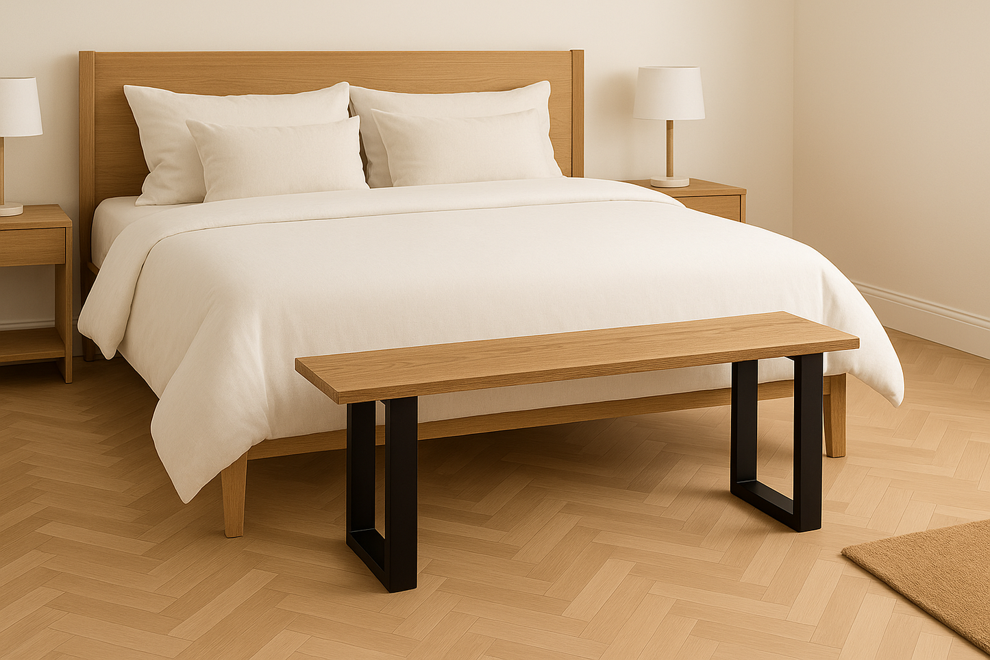 Handgefertigte Sitzbank aus massiver Eiche – Wunschbreite nach Maß | Modernes Design mit Metallbeinen | Ideal für Flur, Schlafzimmer & Essbereich