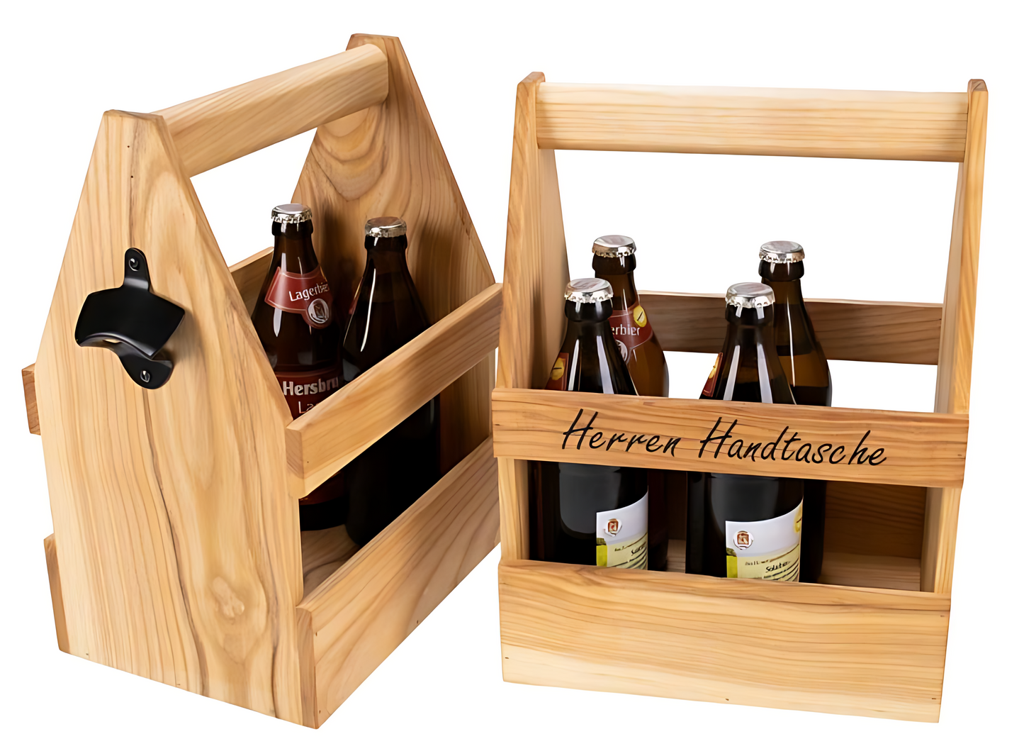 Herrenhandtasche Holz – Lustiger Flaschenträger für 6 Bierflaschen mit Flaschenöffner & Magnet | Originelles Geschenk für Männer, Vatertag & Geburtstag