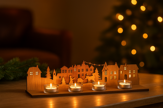 Weihnachtsdorf - Adventskranz- Fensterbild