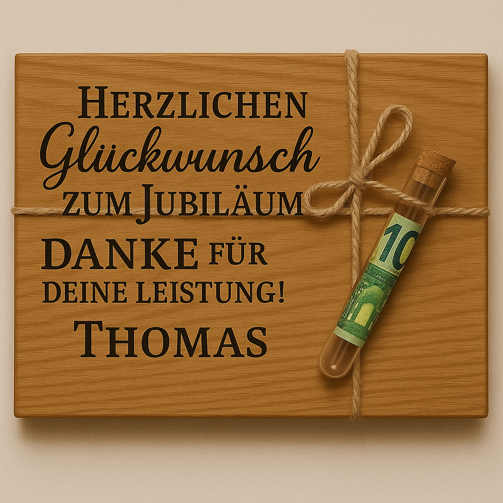 Geschenkebrett - mit Reagenzglas Geldgeschenk