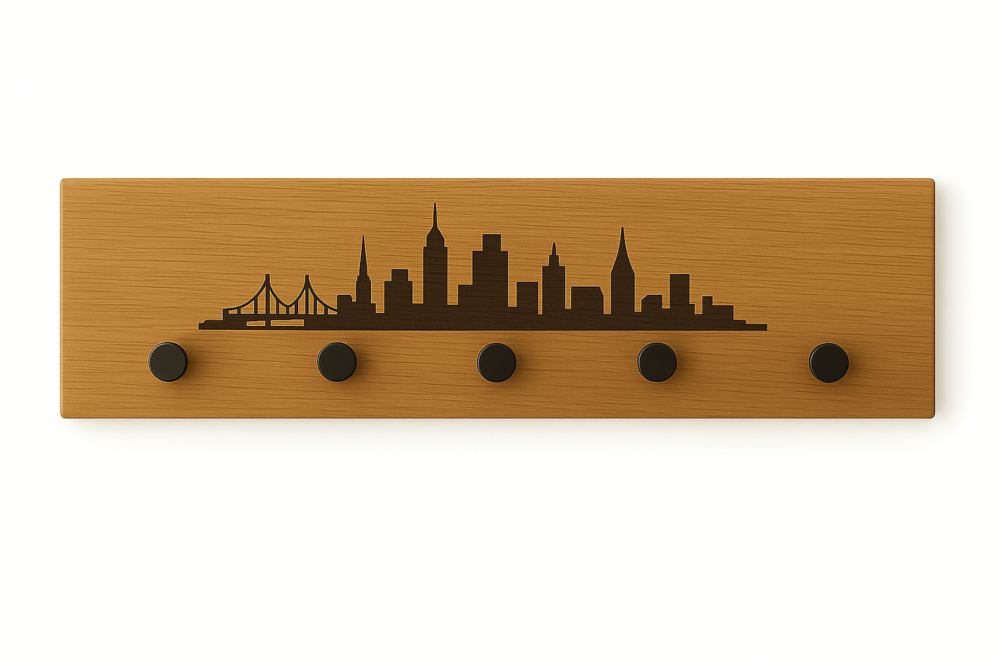 Holz-Garderobe mit Gravur – Wandgarderobe & Schlüsselbrett für mehr Ordnung "New York"