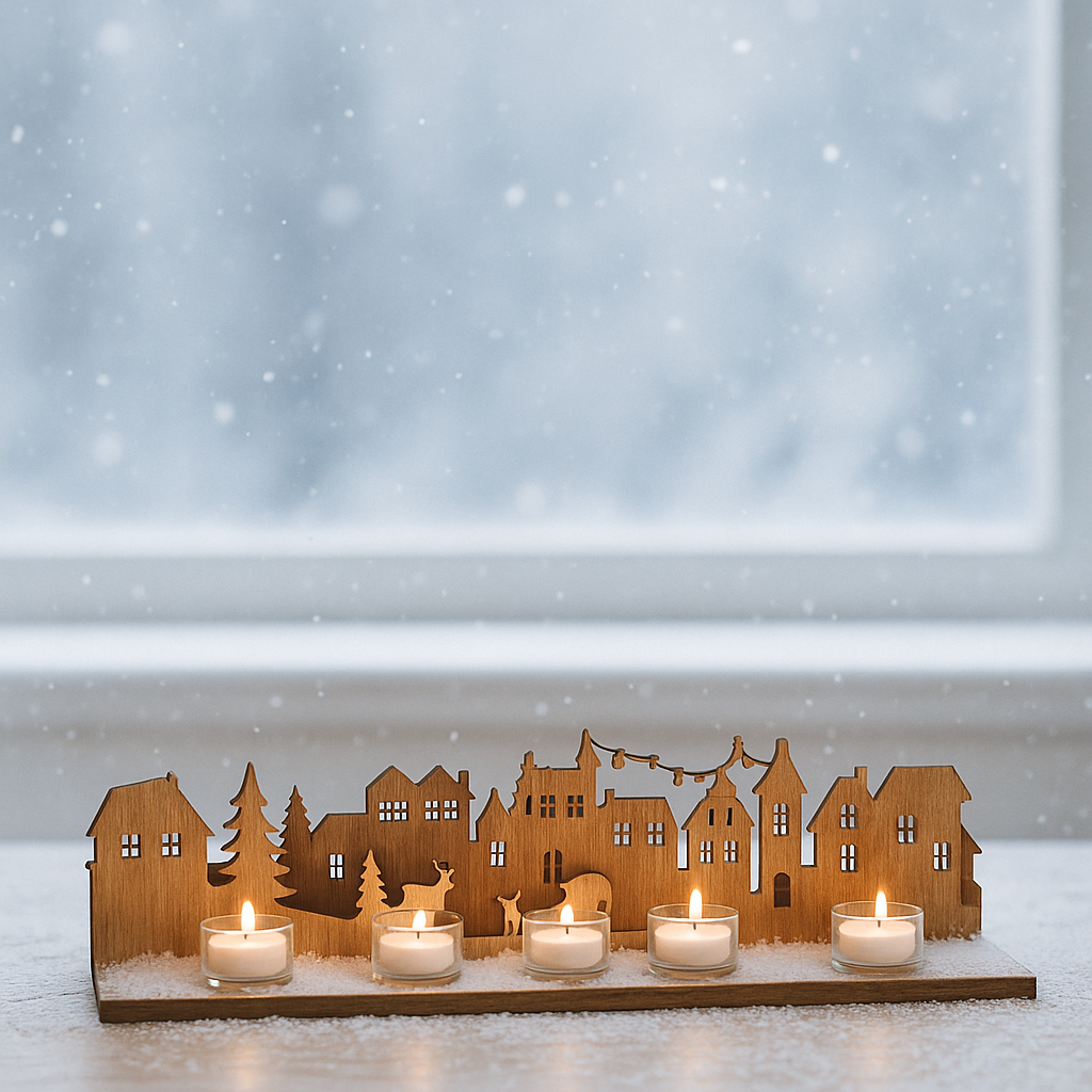 Weihnachtsdorf - Adventskranz- Fensterbild