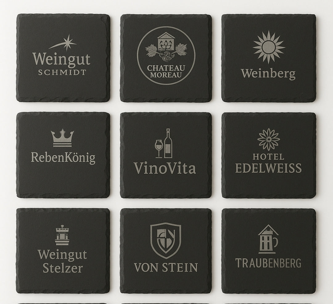 4er Set Schiefer Untersetzer mit Gravur –  „Deine Wunschgravur“   Hochwertige Schieferplatte für Weinliebhaber, Gastronomie & Geschenke – einzeln oder im Set erhältlich