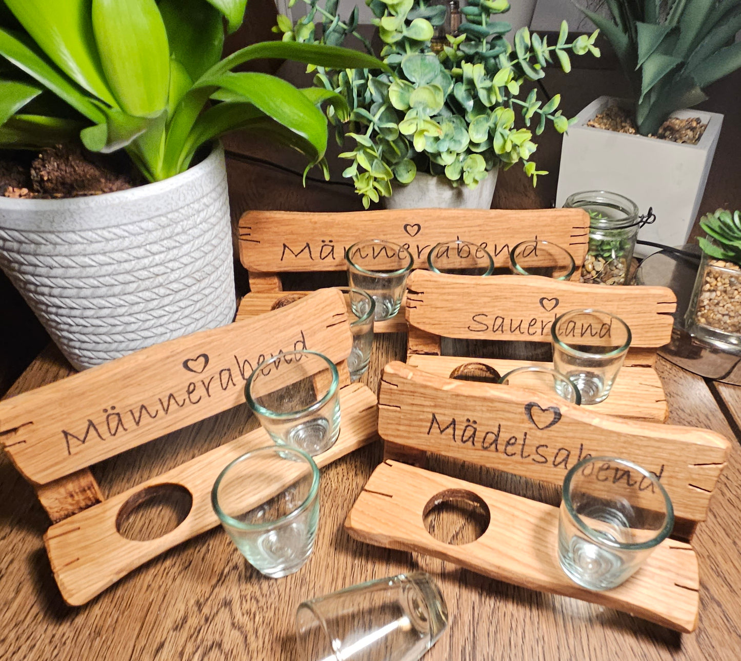 Eiche Schnapsbänke - Lustiges Geschenk *PERSONALISIERBAR*