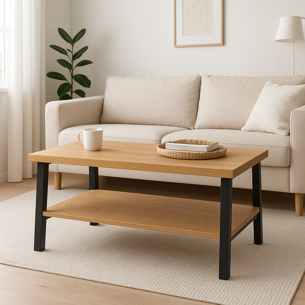 Couchtisch aus Eiche & Metall – Skandinavisches Design mit Ablage