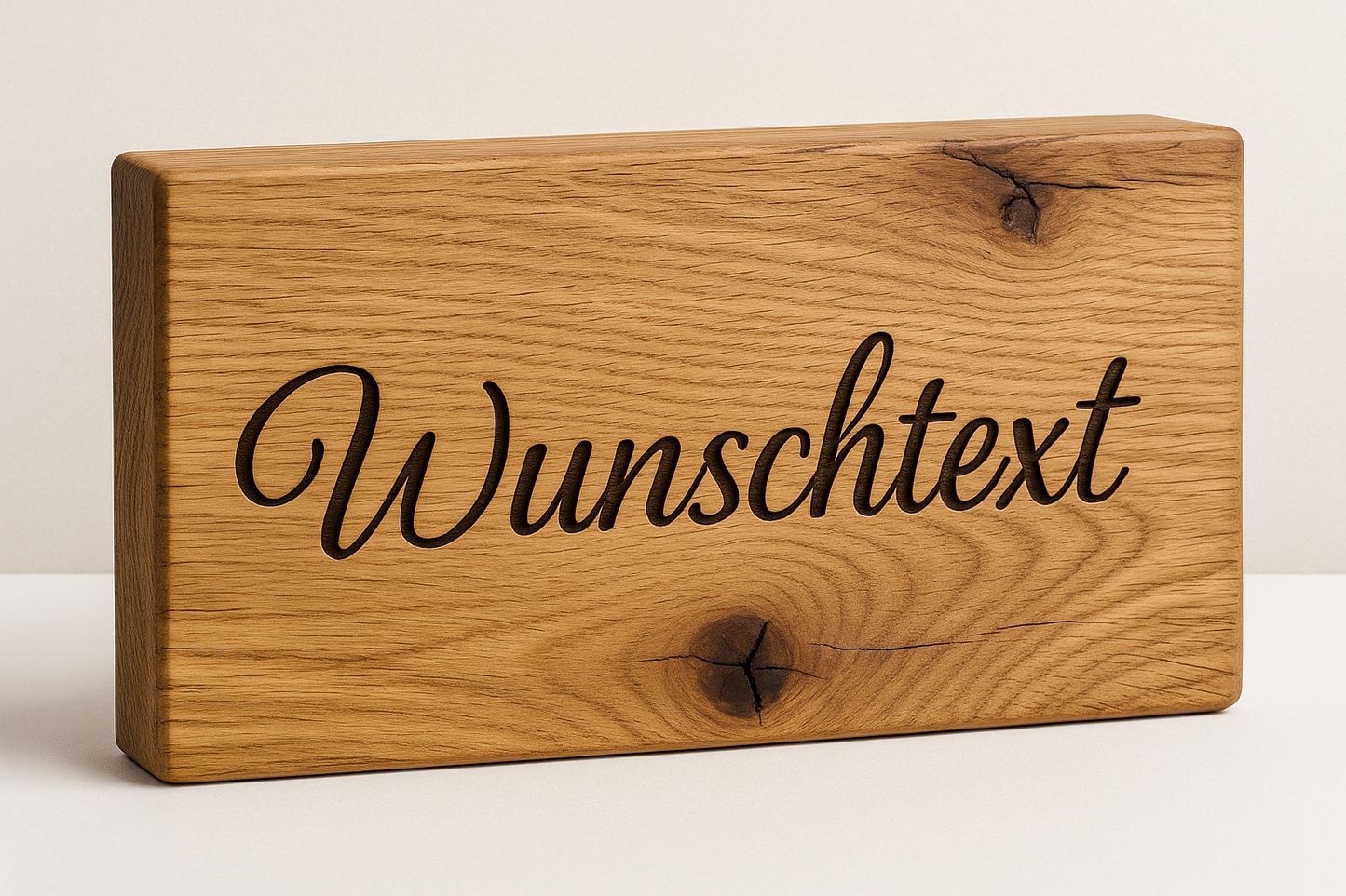 Holzschild Eiche massiv – personalisiert mit Gravur | Wunschtext & Motive | 10+ Schriftarten | 20–50cm | 2 Aufhängungen