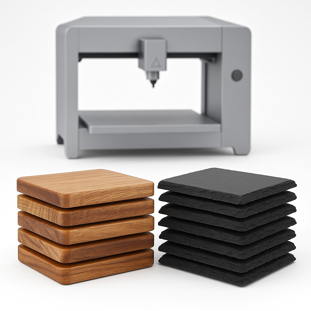12 er Set Schiefer und Holz 10*10 Untersetzer- DIY Rohmaterial CO2 Laser, CNC,  Gravieren, Fräsen, Bastelmaterial