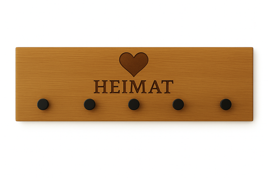 Holz-Garderobe mit Gravur – Wandgarderobe & Schlüsselbrett für mehr Ordnung "Heimat"