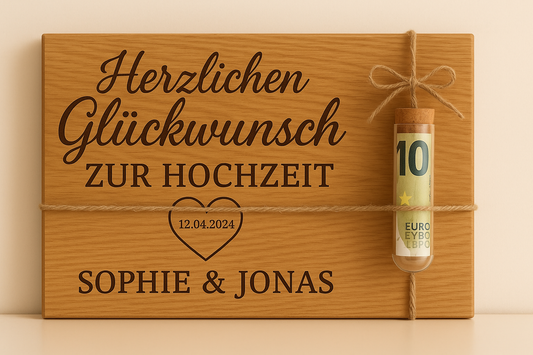 Geschenkebrett - mit Reagenzglas Geldgeschenk
