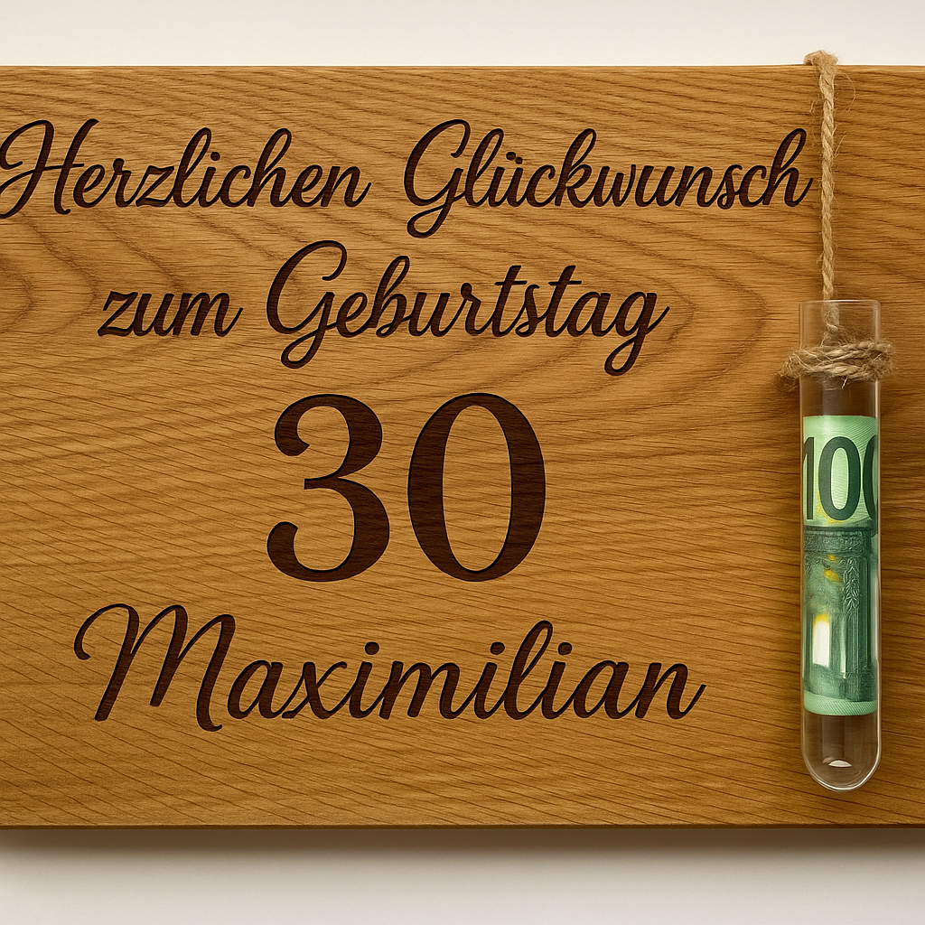 Geschenkebrett - mit Reagenzglas Geldgeschenk