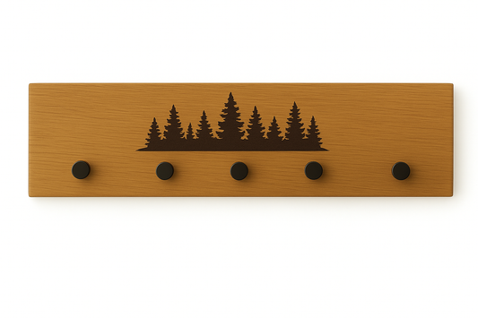 Holz-Garderobe mit Gravur – Wandgarderobe & Schlüsselbrett für mehr Ordnung "Waldblick"