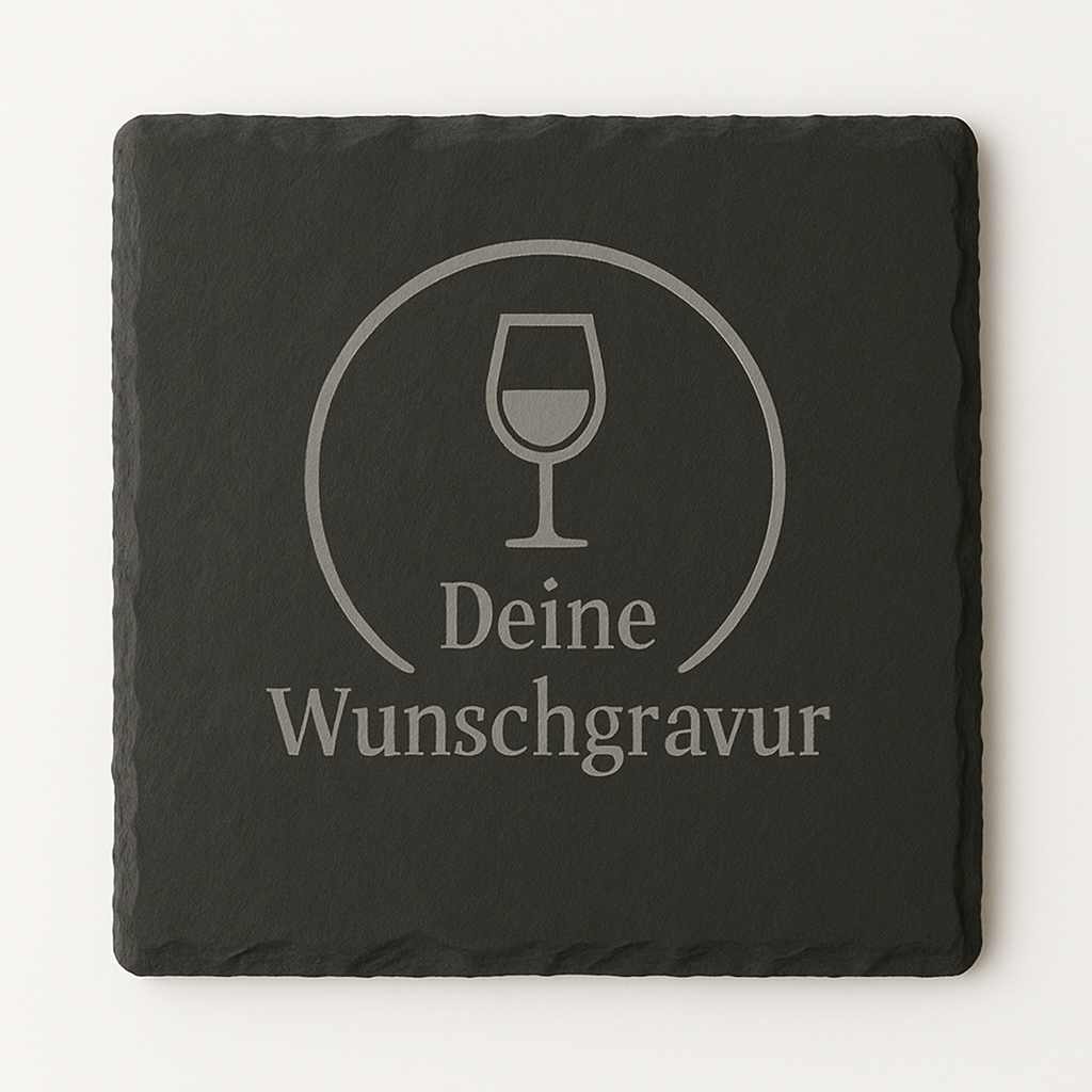 4er Set Schiefer Untersetzer mit Gravur –  „Deine Wunschgravur“   Hochwertige Schieferplatte für Weinliebhaber, Gastronomie & Geschenke – einzeln oder im Set erhältlich