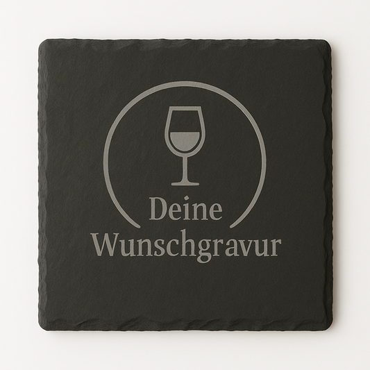 4er Set Schiefer Untersetzer mit Gravur –  „Deine Wunschgravur“   Hochwertige Schieferplatte für Weinliebhaber, Gastronomie & Geschenke – einzeln oder im Set erhältlich