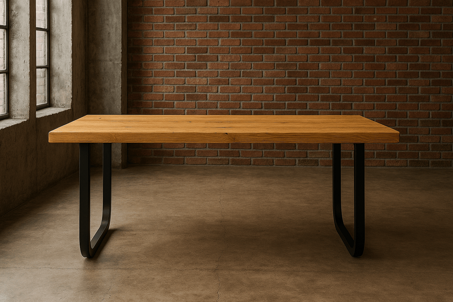 Tischplatten aus Massiver Eiche mit Metallkufen in verschiedenen Optiken. - Woodequipment24