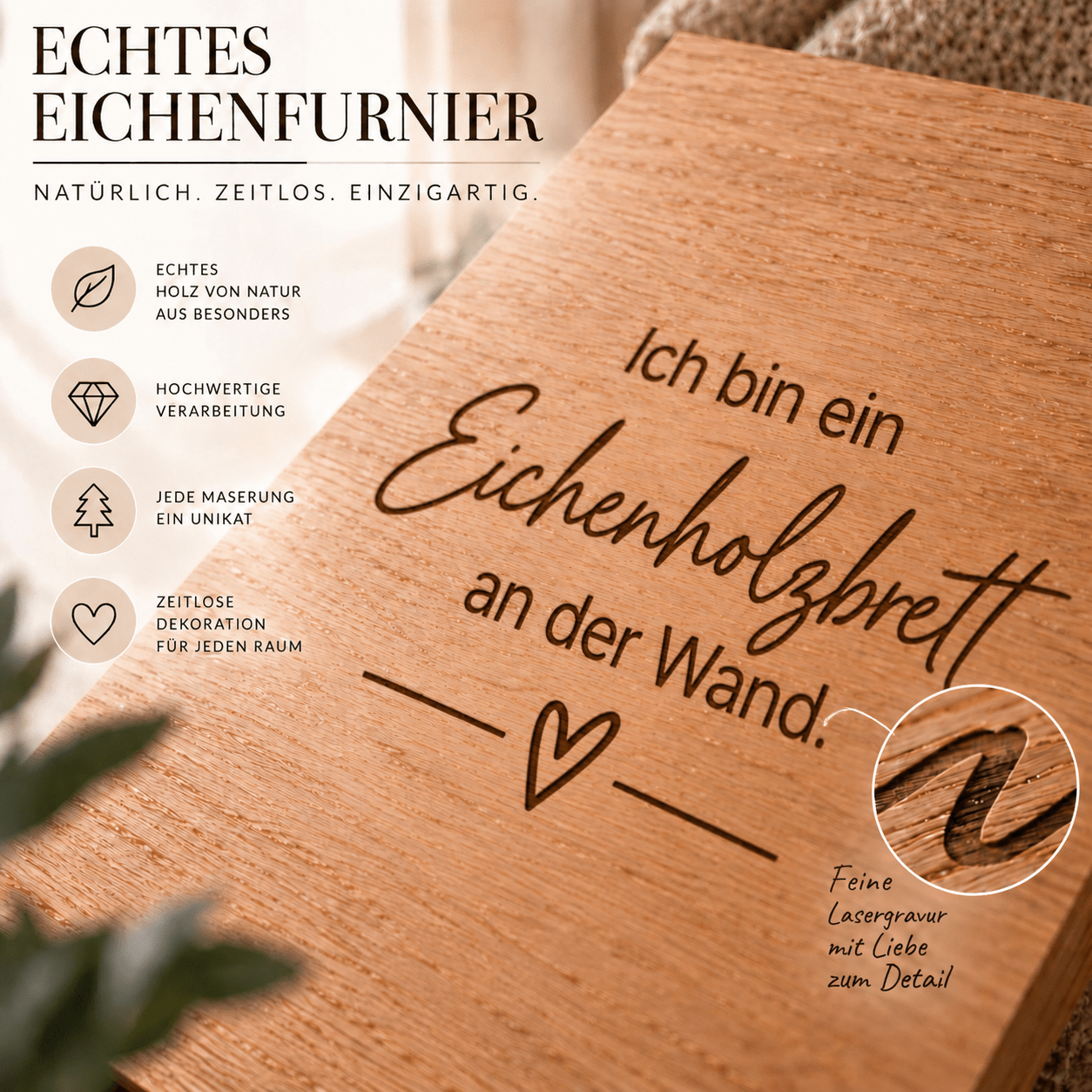 Wandbild aus Eichenfurnier – 50 × 70 cm | Lasergravur Ich bin ein... - Wood-24