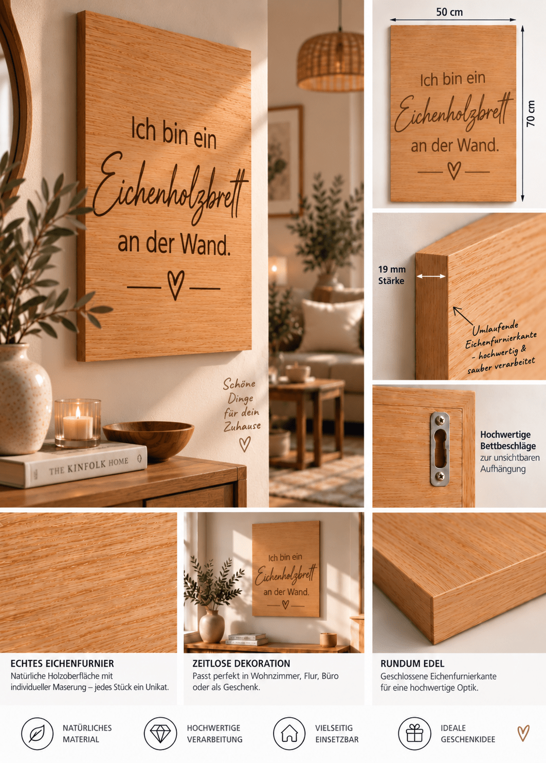 Wandbild aus Eichenfurnier – 50 × 70 cm | Lasergravur Ich bin ein... - Wood-24