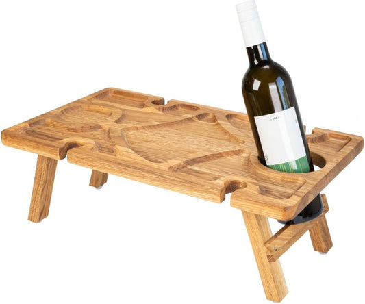Rechteckiger Weinbutler aus geöltem Eichenholz - Tragbarer Picknicktisch für vier Personen