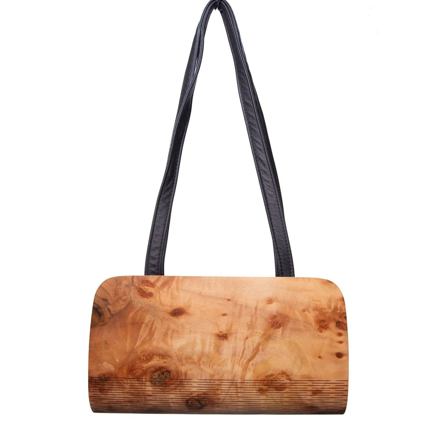 Valentinstag Damenhandtasche Holz Tasche mit Lederschlaufe, Design Holzhandtasche aus Vogelaugenahorn,