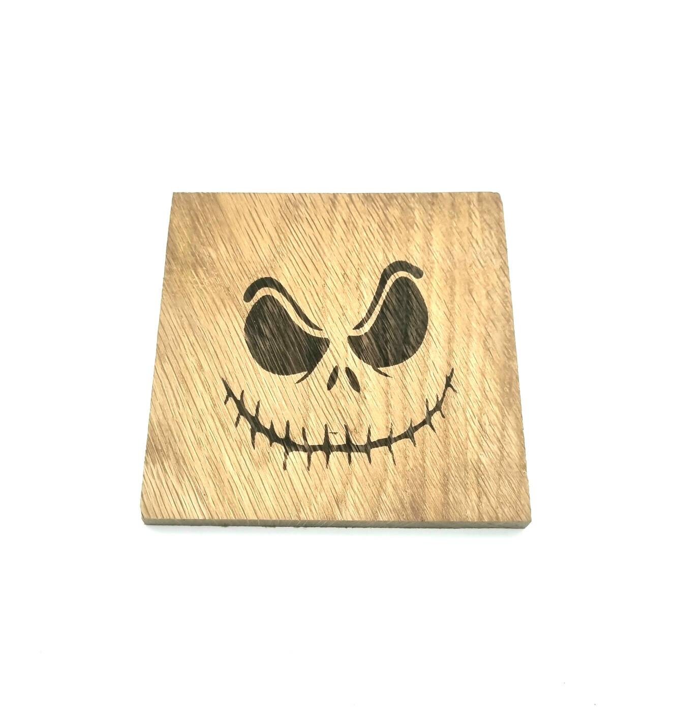 Halloween Untersetzer Tischdekoration, 10×10cm aus Eichenholz geölt, Gruselig, Halloweenparty
