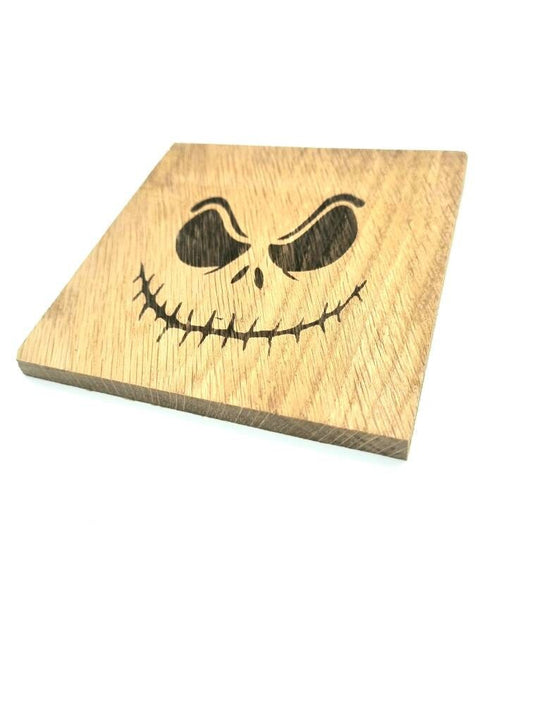 Halloween Untersetzer Tischdekoration, 10×10cm aus Eichenholz geölt, Gruselig, Halloweenparty