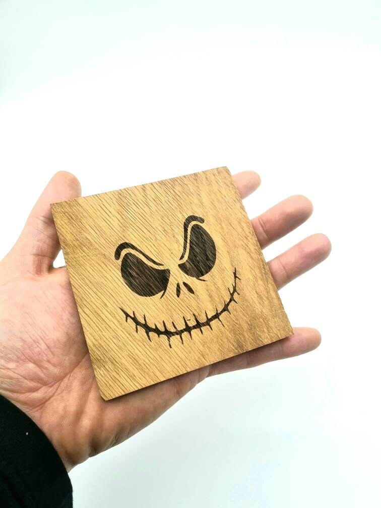 Halloween Untersetzer Tischdekoration, 10×10cm aus Eichenholz geölt, Gruselig, Halloweenparty