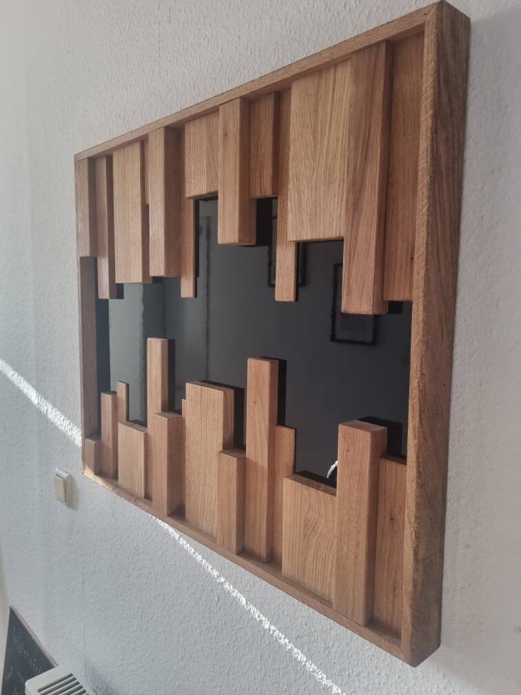 3D Wandbild Holz, moderne Kunst für die Wand, Unikat, ausgefallene Deko, Großes Wandbild, rechteckig ca.55 × 75 cm