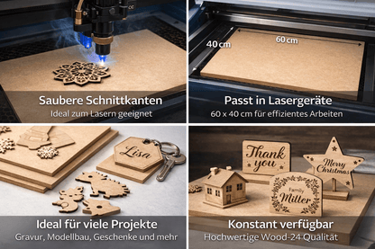 100x Egger MDF Platten 10x19 cm 3 mm – Zuschnitt Holzplatten roh – DIY, Laserholz,Fräsholz, Möbelbau & Werkstatt – Wood - 24 - Woodequipment24