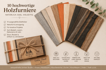 Zehner-Set Echtholzfurnier 20 × 10 cm, 0,4 mm, für Laser- und Bastelarbeiten – weiteres Produktbild 4