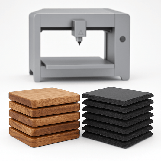 12 er Set Schiefer und Holz 10*10 Untersetzer - DIY Rohmaterial CO2 Laser, CNC, Gravieren, Fräsen, Bastelmaterial - Wood-24