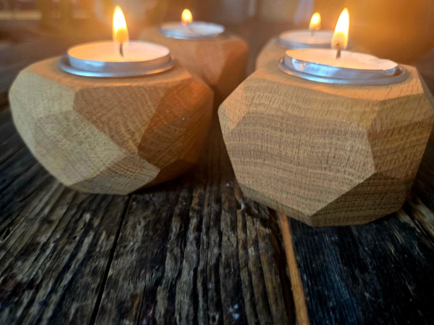 4er Geschenkset Teelichthalter aus Eiche – handgefertigte Unikate - Wood-24