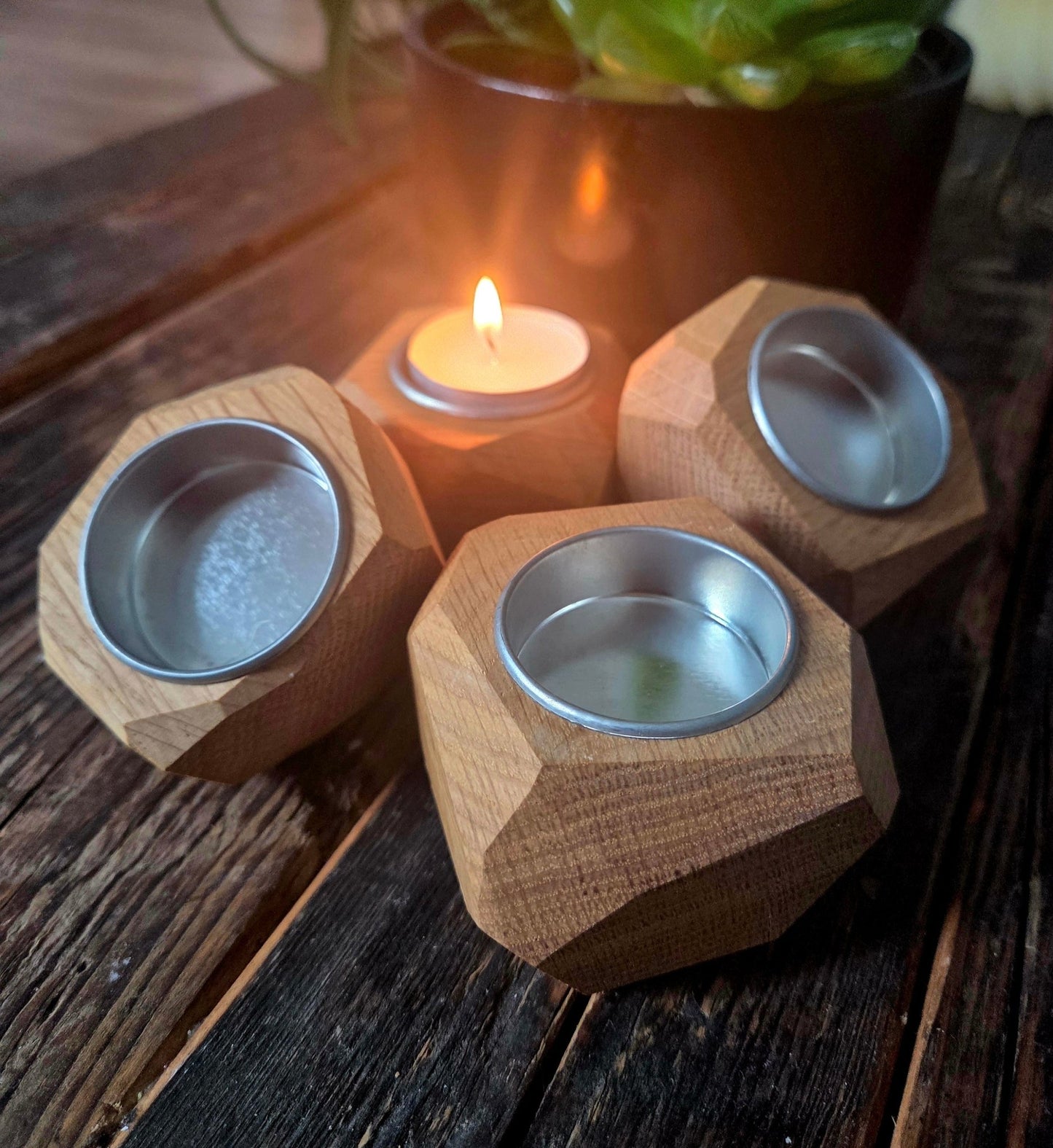 4er Geschenkset Teelichthalter aus Eiche – handgefertigte Unikate - Wood-24