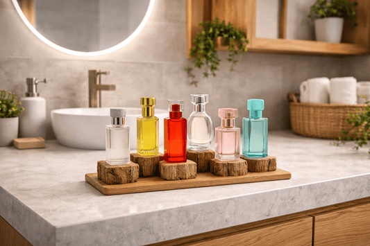 Wood - 24 Parfüm Organizer aus Eiche – Rustikales Holz - Display für 3, 6 oder 9 Parfümflaschen – Handgefertigter Parfümständer für Bad & Schminktisch – Natürliche Badezimmer Dekoration - Wood-24