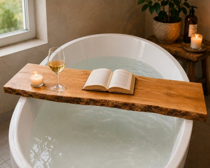 Badewannenbrett aus massiver Eiche mit Baumkante - Wood-24